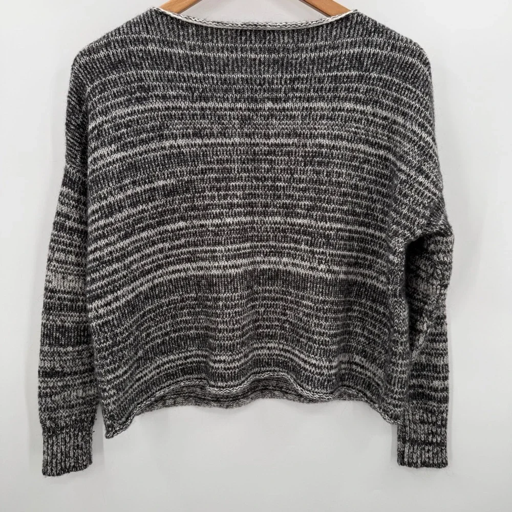 Madewell Space Dye Knit Sweater Black White‎ Marled Boat Neck Pullover Small